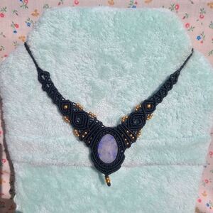 Moonstone Micro Macrame Necklace Genuine Stone Color Changing